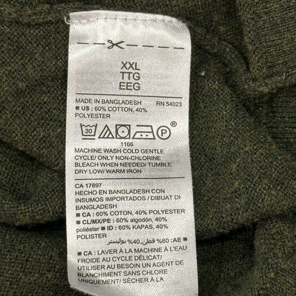 Men's Old Navy XXL 2XL V-Neck Sweater Dark Green Soft Long Sleeve Cotton - Picture 8 of 8